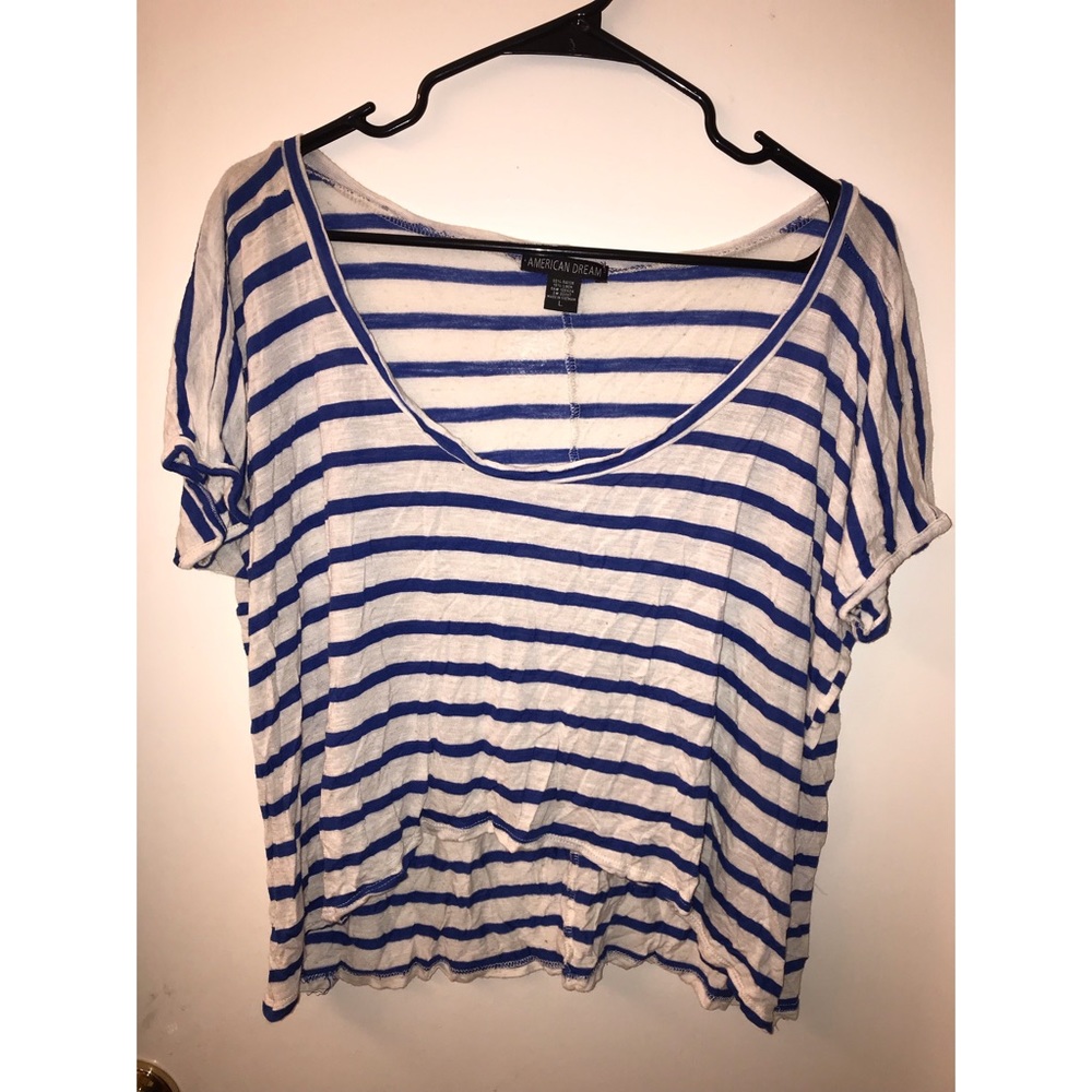 Striped off the shoulder high-low top